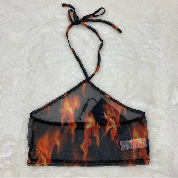 NWT Pretty Little Thing Orange Flame Mesh Halter Top - Picture 6 of 12